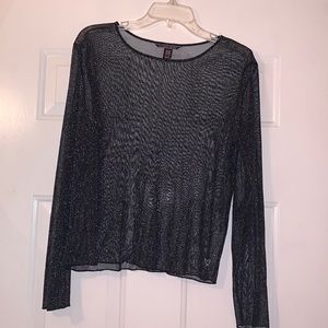 Sheer black shimmer mesh top